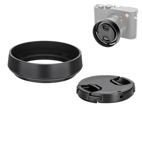 Picture of JJC Metal Lens Hood Shade for Leica Q3 43/Q3/Q2/Q Cameras, Replaces Leica Round Lens Hood Q, with 49mm Center Pinch Snap-On Lens Cap, No Vignetting