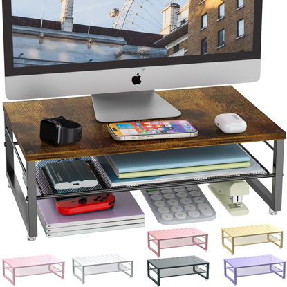 Picture of gianotter 2-Tier Metal Monitor Stand Riser, Desk Organizer for Monitor, Office Desk Storage Organizer for Office Supplies (Wood)