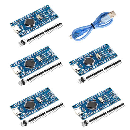 Picture of Nano V3.0 Board with Cable, AYWHP 5PCS Nano Board ATmega328P, CH340G Chip 5V 16M, Microcontroller Compatible with Arduino Nano (Micro USB Port)