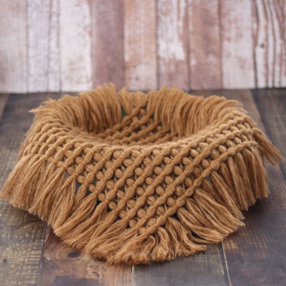 Picture of Zeroest Newborn Photography Baby Posing Layer Props Basket Filler Stuffer Mini Blanket Photoshoot HandKint Photo Wool Wrap (Camel)