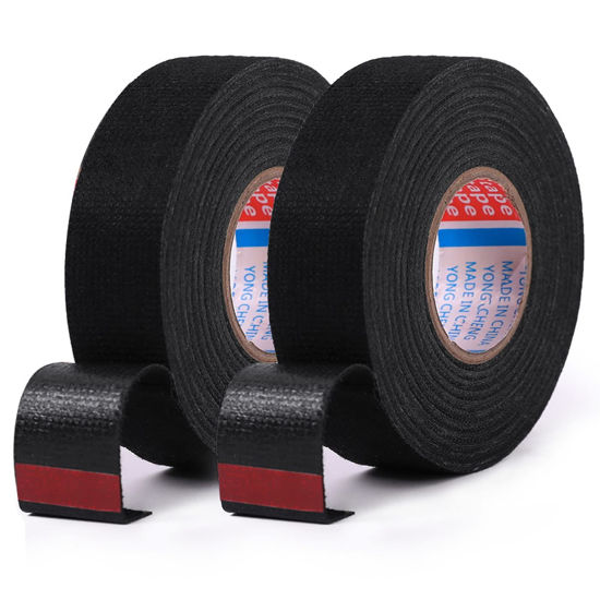 Picture of HSTECH 2 Rolls Width 3/4in Wire Loom Harness Tape, Speaker Wiring Harness Cloth Tape, Black Adhesive Fabric Tape, for Automobile Electrical Wire harnessing Noise Dampening Heat Proof （20mm X 15m）