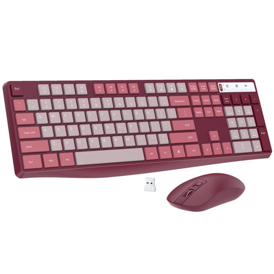 Picture of Wireless Keyboard and Mouse Combo, Lovaky 2.4G Full-Sized Ergonomic Keyboard Mouse, 3 DPI Adjustable Cordless USB Keyboard and Mouse, Quiet Click for Computer/Laptop/Windows/Mac (1 Pack, Rose)