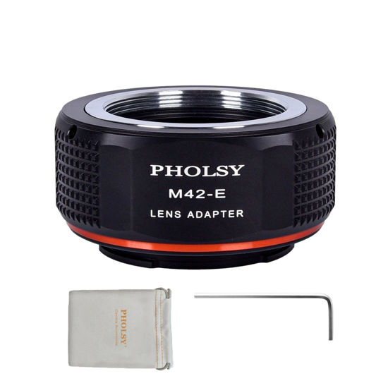 Picture of PHOLSY Lens Mount Adapter Manual Focus: Compatible with M42 Lens to Sony E (NEX) Camera Body