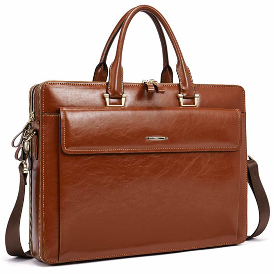 Picture of CLUCI Briefcase for Women Oil Wax Leather Business 15.6 Inch Laptop Handbag Vintage Slim Large Shoulder Work Bag Oil Wax Brown