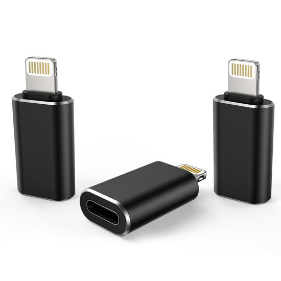 Picture of TechMatte USB C Type C to Lightning Adapter [3 Pack] Charging Compatible for iPhone 14 & Previous Models iPad iPod AirPods, Not for Headphones/OTG Android Anti-Lost Holder Black