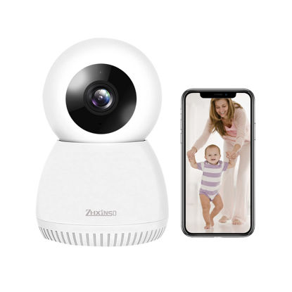 Picture of ZHXINSD Security Camera 2K, Indoor WiFi Baby Monitor Pet Camera 360-Degree for Home Security, Plug-in Dog Camera 2.4GHz with Night Vision, Motion Detection, Pan-Tilt Security Camera Works with Alexa