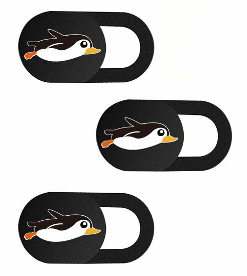 Picture of SIREG Webcam Cover Slide 0.027in Ultra Thin Web Camera Cover for Laptops Smartphone PC Tablets for Protecting Your Privacy Security (Penguin - Black & 3 Pack)
