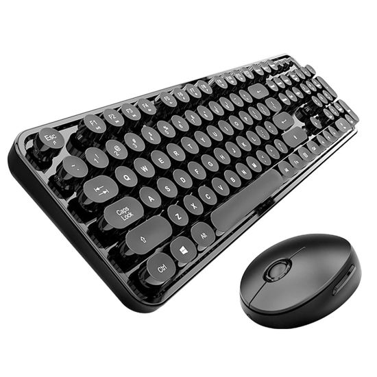 Picture of Wireless Keyboard and Mouse Combo, Retro Typewriter Style Keyboard with Round Keycaps, 2.4GHz Dropout-Free Connection Mouse with,Computer PC Desktops Laptop WindowsxP/7/8/10 (Black)