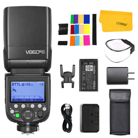 Picture of Godox V860III V860III-C Flash for Canon, 2.4G TTL Speedlight Canon Speedlite HSS 1/8000S, 7.2V/2600mAh Rechargeable Li-ion Battery, 0.01-1.5s Recycle Time, 10 Levels LED Modeling Lamp