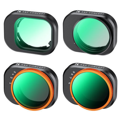 Picture of K&F Concept Variable ND Filter Kit Compatible with DJI Mini 4 Pro, 4 Pack ND2-32 (1-5 Stops)/ND32-512 (5-9 Stops)/CPL/UV Lens Filter with Multi Coated HD Optical Glass/Gimbal Safe