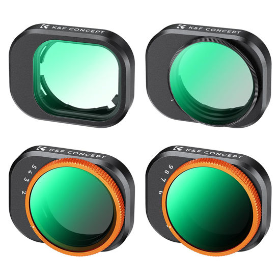 Picture of K&F Concept Variable ND Filter Kit Compatible with DJI Mini 4 Pro, 4 Pack ND2-32 (1-5 Stops)/ND32-512 (5-9 Stops)/CPL/UV Lens Filter with Multi Coated HD Optical Glass/Gimbal Safe