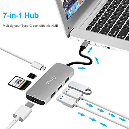 Picture of USB C Hub,Beeasy USB C Adapter with (PD) Power Delivery Port,4k HDMI Port,Micro SD/SD Card Reader,3 USB 3.0 Ports,7 in 1 Mutilports Compatible for MacBook Pro,ChromeBook and Type C Windows Laptops
