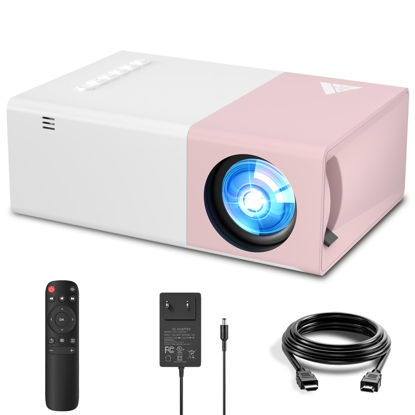 Picture of KHQ Mini Projector with Wifi Portable Projector Support 1080P 200" Mini HD Movie Projector, Outdoor Projector Compatible with Phone/ Tablet/ Laptop/ TV Stick/ PS4/ HDMI/USB - Pink White