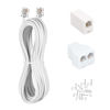 Picture of Long Telephone Extension Cord 50FT, White, Phone Cable Line Wire with Standard RJ11 Plug, 1 Phone Line Splitter, 1 In-line Coupler and 35 Cable Clip Holders for Telephone Calling Communication