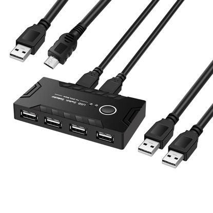 Picture of USB 2.0 Switch KVM Switcher 2 Computers Share 4 USB 2.0 Ports Devices for PC Printer Scanner Mouse Keyboard with 2 Pack USB 3.0 Cable and One usb2.0 Power Cable
