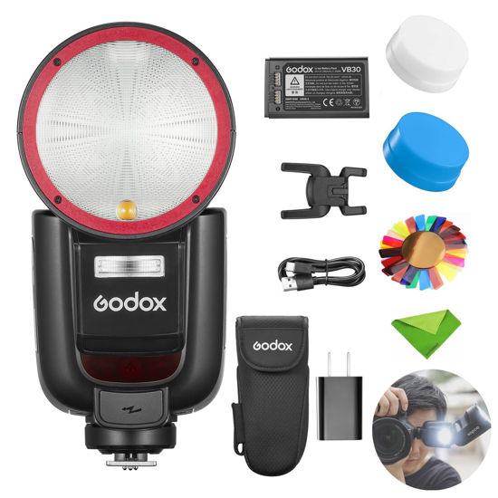 Picture of Godox V1 V1Pro F Flash for Fuji Camera TTL Speedlight, 1/8000 HSS 500 Full Power Flashes, 1.3s Recycle Time, 2.4G Wireless with External Flash SU-1 for Fujifilm Cameras (Godox V1Pro-F USA Version)