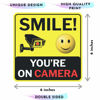 Picture of Smile You're On Camera Sign, Double-Sided 6 Pack 6"x6" Vinyl Decals for Video Surveillance Signs in/Outdoor, Laminated for UV & Water, Warning Signs, Security Signs, Camera Sign