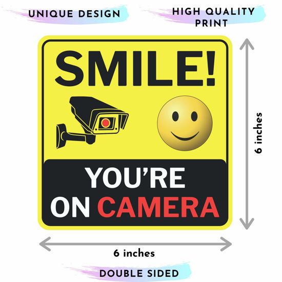 GetUSCart- Smile You're On Camera Sign, Double-Sided 6 Pack 6"x6" Vinyl ...