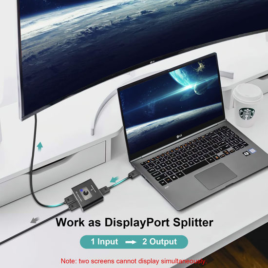 GetUSCart- DisplayPort Switch 2 in 1 Out or DisplayPort Splitter 1 in 2 ...