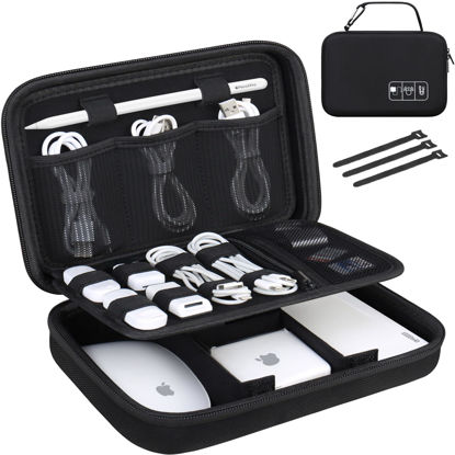 Picture of Lacdo Hard Travel Electronic Organizer Case for MacBook Power Adapter Charger, Cables, Apple Pencil, Mouse, Power Bank, USB Flash Disk,SD Card Small Protective Portable Accessories & 3 Cable Tie,Black