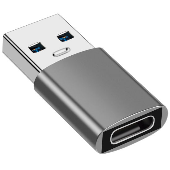 Picture of USB to USB C Adapter, USB C Female to USB 3.1 Male Adapter, USB Type C to USB A Adapter Compatible with iPhone 11 12 13 14 Pro Max, Samsung Galaxy S22 S21 S20, MacBook, PC, Laptop (Grey)