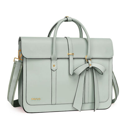 Picture of MOSISO Laptop Bag for Women, 15-15.6 inch PU Leather Laptop Shoulder Bag Convertible Backpack, 16 inch Messenger Bag Casual Handbag Work Briefcase Travel Computer Bag with Bowknot, Sage Green