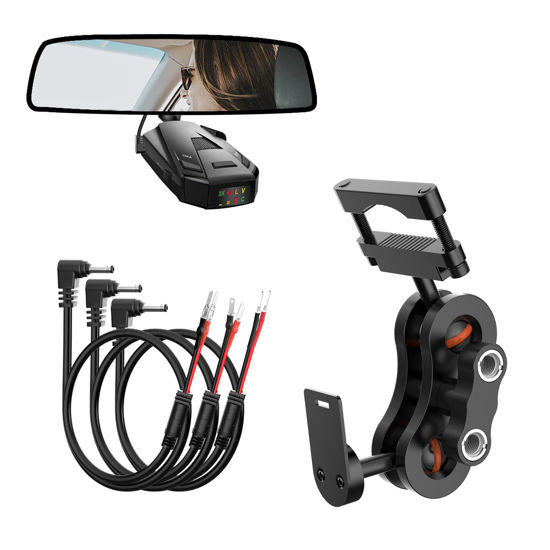 Picture of SDSACZMU Radar Detector Mount,Rearview Mirror Rod Radar Mounting Bracket+Rearview Mirror Hard Wire Power Cord kit16,with Inline Fuse (for Cobra Radar Detector)