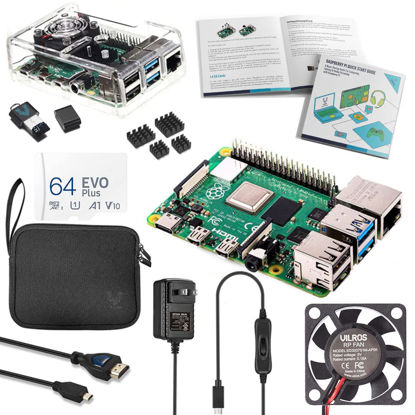 Picture of Vilros Raspberry Pi 4 Complete Starter Kit- Includes Raspberry Pi 4 Board, Fan Cooled Case, 64GB Preloaded Micro SD Card and More (8GB, Clear Transparent Case)