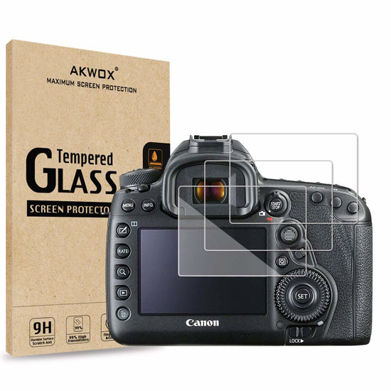 Picture of [3-Pack] Tempered Glass Screen Protector for Canon EOS 5D Mark IV 5D4 5DIV 5DS 5DS R DSLR Camera, AKWOX [0.3mm 2.5D High Definition 9H] Optical LCD Premium Glass Protective Cover