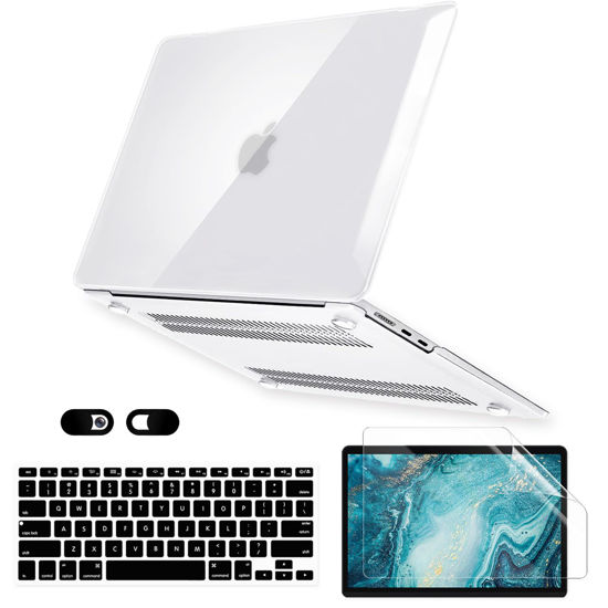 Picture of Crystal Clear Case for MacBook Air 13 inch A1466 A1369 2010-2017 Release, 5 in 1 Plastic Hard Shell&Keyboard Cover&Screen Protector&Webcam Cover, Transparent