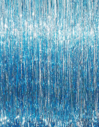 Picture of GOER 3.2 ft x 9.8 ft Metallic Tinsel Foil Fringe Curtains Party Photo Backdrop Party Streamers for Birthday,Graduation,New Year Eve Decorations Wedding Decor (Light Blue,1 Pack)