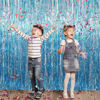 Picture of GOER 3.2 ft x 9.8 ft Metallic Tinsel Foil Fringe Curtains Party Photo Backdrop Party Streamers for Birthday,Graduation,New Year Eve Decorations Wedding Decor (Light Blue,1 Pack)