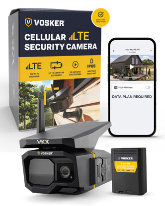 Picture of Vosker VKX Solar Powered 4G-LTE Outdoor Cellular Security Camera - No WiFi Needed, Motion Activated, Night Vision, SIM Card Included, On-Demand Mode, IP65 Weather-Resistant
