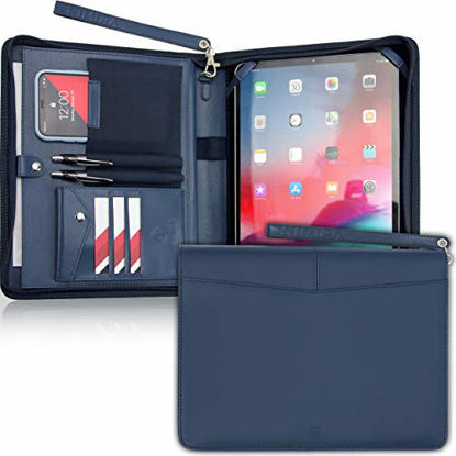 Picture of UNIMIRA iPad 11 Inches (2020-2022) Leather Portfolio Padfolio with Zippered, Navy Blue Business Case Organizer for 11" Tablet, Letter Notepad Case, Professional Corporate Gift