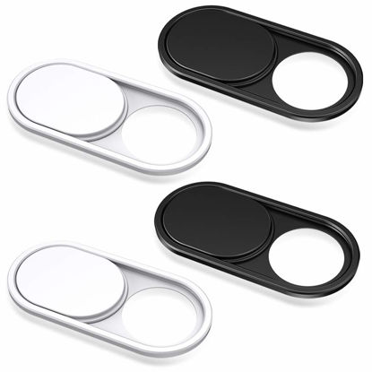 Picture of CloudValley Webcam Cover Slide, 0.023in Camera Cover Fit for Laptops, iMac, iPad, PC/Computer, Tablets, Ultra-Thin Web Blocker Protecting Your Privacy [2 Black+2 White]