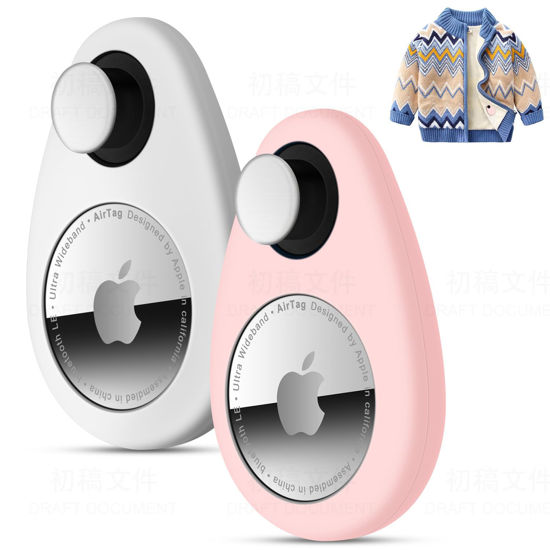 Picture of 2 Pack Airtag Holder for Kids Hidden,GPS Tracker Case, Anti-Removal Airtag Silicone Case with Pins, Suitable for Children, Elderly, Pets, Backpack, Luggage (White & Pink, 2 Pack)