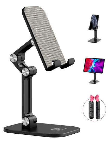 Picture of OCYCLONE Cell Phone Stand + 2 PCS Cable Organizer, Angle Height Adjustable iPhone Stand for Desk, Foldable Cell Phone Holder Tablet Stand Compatible with 4"-12.9" Phone Tablet