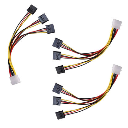 Picture of ThtRht 3 Pack 4Pin Molex to 3X Sata 15Pin Splitter Connector Power Supply Cable Adapter Male LP4 4 Pin IDE to HDD Hard Drive ATA Female Port for Additional Multi Caddy Computer PC Desktop
