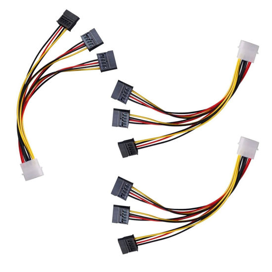 Picture of ThtRht 3 Pack 4Pin Molex to 3X Sata 15Pin Splitter Connector Power Supply Cable Adapter Male LP4 4 Pin IDE to HDD Hard Drive ATA Female Port for Additional Multi Caddy Computer PC Desktop
