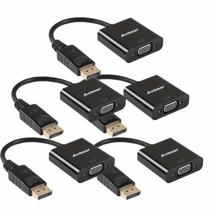 Picture of Anbear DisplayPort to VGA Adapter, Display Port to VGA Converter Gold Plated (Male to Female) for DisplayPort Enabled Desktops and Laptops to VGA Converter Connect Displays (Black, 5 Pack)