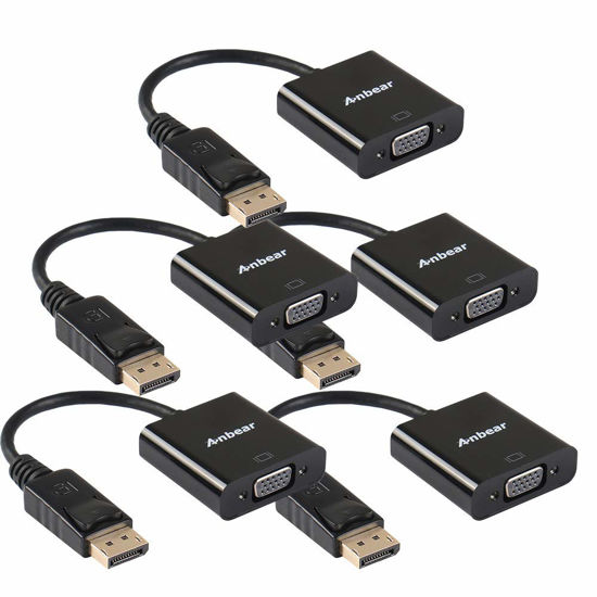 Picture of Anbear DisplayPort to VGA Adapter, Display Port to VGA Converter Gold Plated (Male to Female) for DisplayPort Enabled Desktops and Laptops to VGA Converter Connect Displays (Black, 5 Pack)