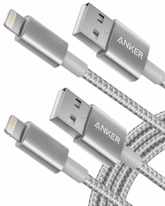 Picture of Anker 6ft Premium Nylon Lightning Cable [2-Pack], Apple MFi Certified for iPhone Chargers, iPhone Xs/XS Max/XR/X / 8/8 Plus / 7/7 Plus / 6/6 Plus / 5s, iPad Pro Air 2, and More (Silver)