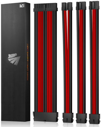 Picture of AsiaHorse 18AWG PSU Cable Extension Sleeved Custom Mod GPU PC Audio Video Power Supply Soft Braided Cables with Two Color Comb Kit 24P/8P to 6+2P/ 8P to 4+4P 30CM(Black Red)