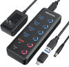Picture of Powered USB 3.0 Hub, Wenter 6-Port USB Hub Splitter (4 Faster Data Transfer Ports+ 2Pcs 36W QC Charging Ports) with Individual LED On/Off Switches, USB Hub 3.0 Powered with Power Adapter