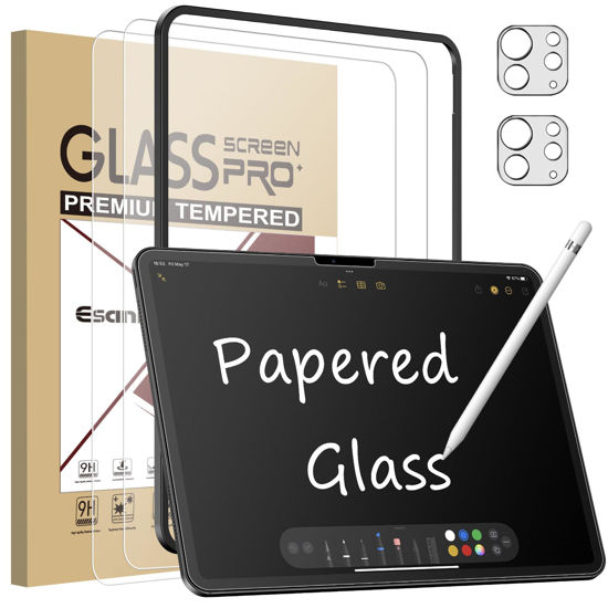 Picture of Esanik [2+2 Pack Like Paper Glass Screen Protector for iPad Pro 11 Inch M4 (2024) with Camera Lens Protector & Alignment Frame, 9H Tempered Glass PAPERed Film for Drawing Writing