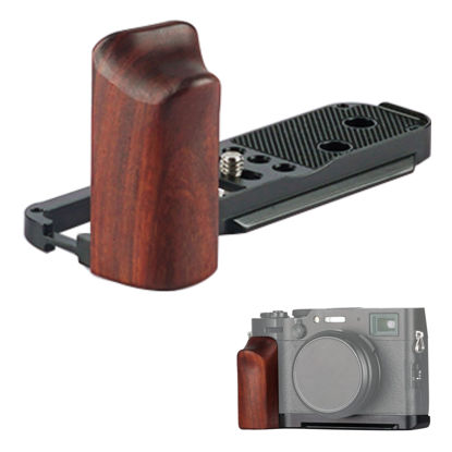 Picture of WEPOTO X100VI / X100V Handgrip L-Shape Grip with Quick Release Plate for Arca,Wood Side Handle,compatible with FUJIFILM X100VI / X101V Cameras (Silver Base/Red sandalwood)
