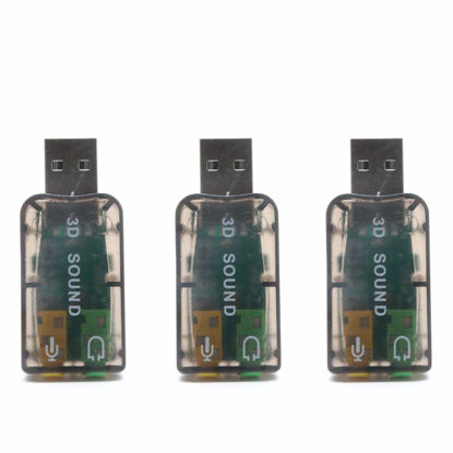 Picture of Xiaoyztan 3 Pcs 3D External Drive-Free USB Sound Card 5.1 Channel USB Audio Adapter with 3.5mm Audio Jacks, Black