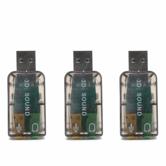 Picture of Xiaoyztan 3 Pcs 3D External Drive-Free USB Sound Card 5.1 Channel USB Audio Adapter with 3.5mm Audio Jacks, Black