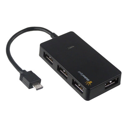 Picture of MakerSpot Micro USB OTG Hub for Raspberry Pi Zero 4 Port High Speed Sync and Extension Cable Adapter Also Works with Android Tablet Raspbian Jessie Linux