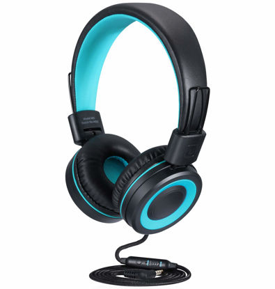 Picture of POWMEE M3 kids Headphones with Microphone Lightweight Foldable Adjustable Stereo Bass On-Ear Headphones with 1.3 M Tangle-Free Cord for smartphons tablets MP3/4 with 3.5mm jack device(Black)